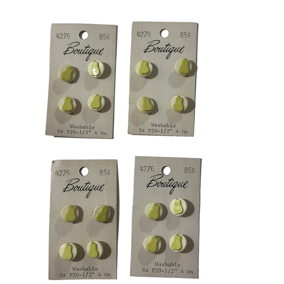 Vintage 16 Boutique Washable Round White Green Pears Buttons Size F20 1/2” NOS - Picture 2 of 4